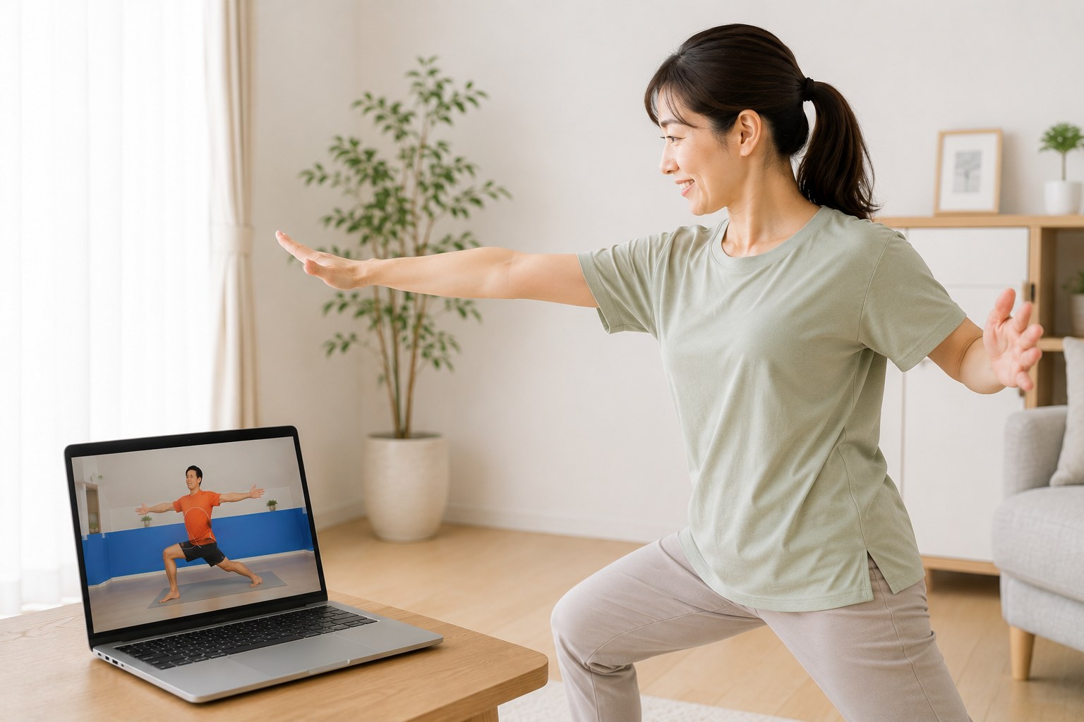 PDitのホームワーク動画を見ながら自宅で運動する利用者
